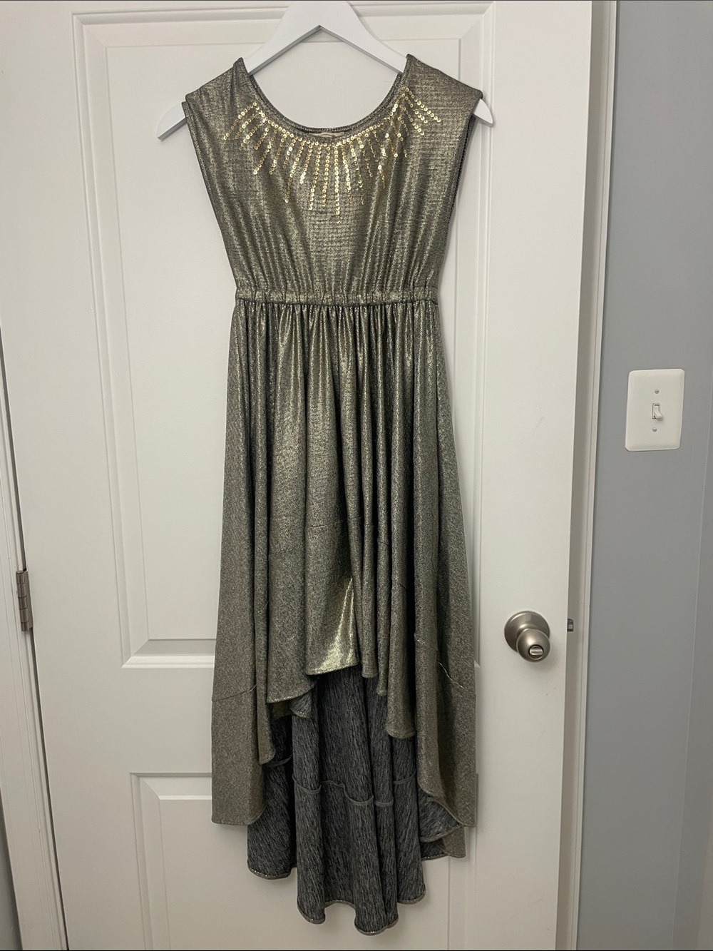 NWT Metallic Gold High-Low Girls Dress with Sequin Neckline